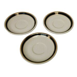 Syracuse China Saucers Set Of 3 USA Made 5 7/8" Cobalt Blue & Gold Trim Elegant